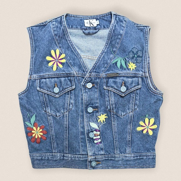 Calvin Klein Jackets & Blazers - Vintage 90s Calvin Klein denim Floral vest Size Small